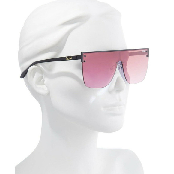 Quay Australia Blocked Oversized Shield Sunglasses Rimless Black Berry P… - Picture 11 of 11